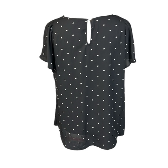 CeCe Short Sleeve Blouse Shirt Top Black White Polka Dot Womens Size L - Picture 4 of 8